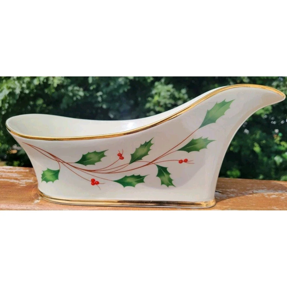 Lenox Winter Greetings Wine / Champagne Caddy Red Berries Holly Gold Trim EXC